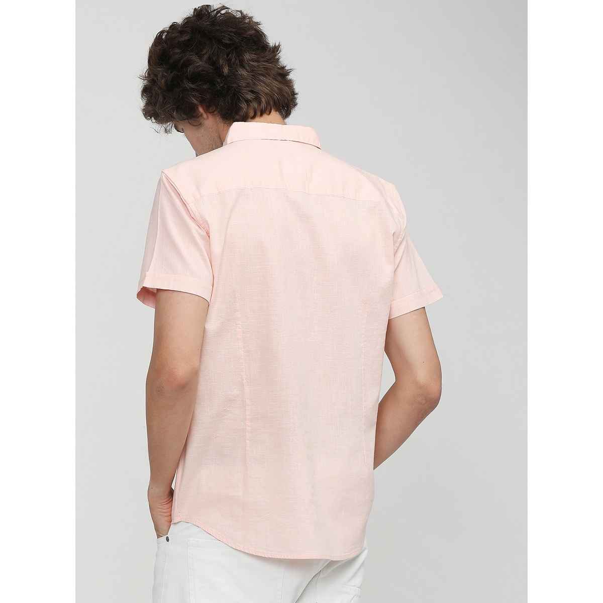 Ketch Men Slim Fit Solid Cut Away Collar Casual Shirt | Pink | M