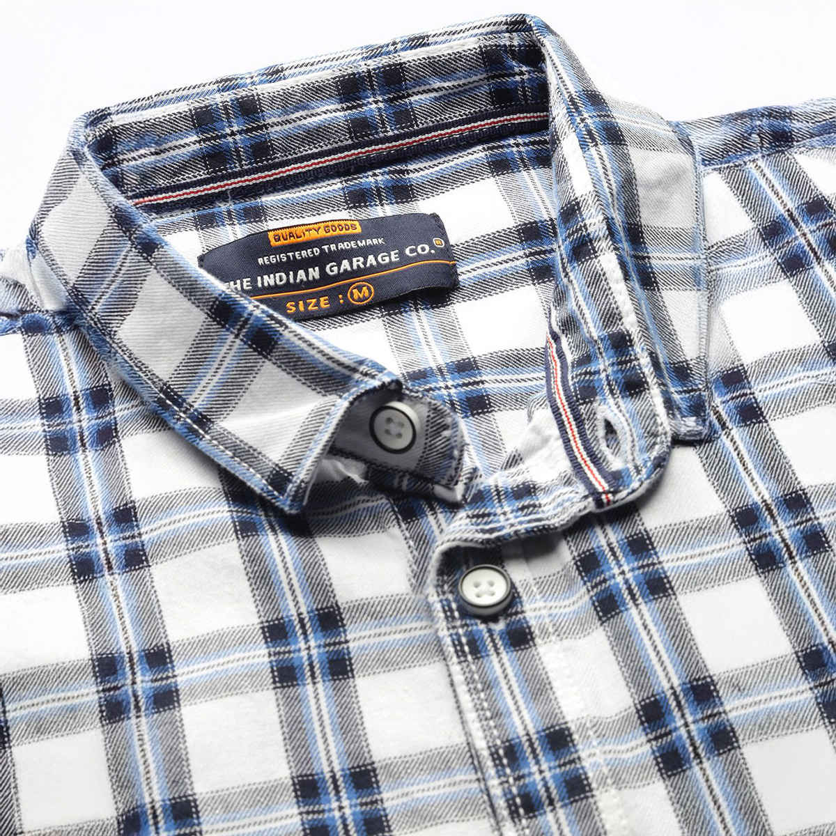 The Indian Garage Co Men's Slim Fit Checkered Casual Shirt | White - M