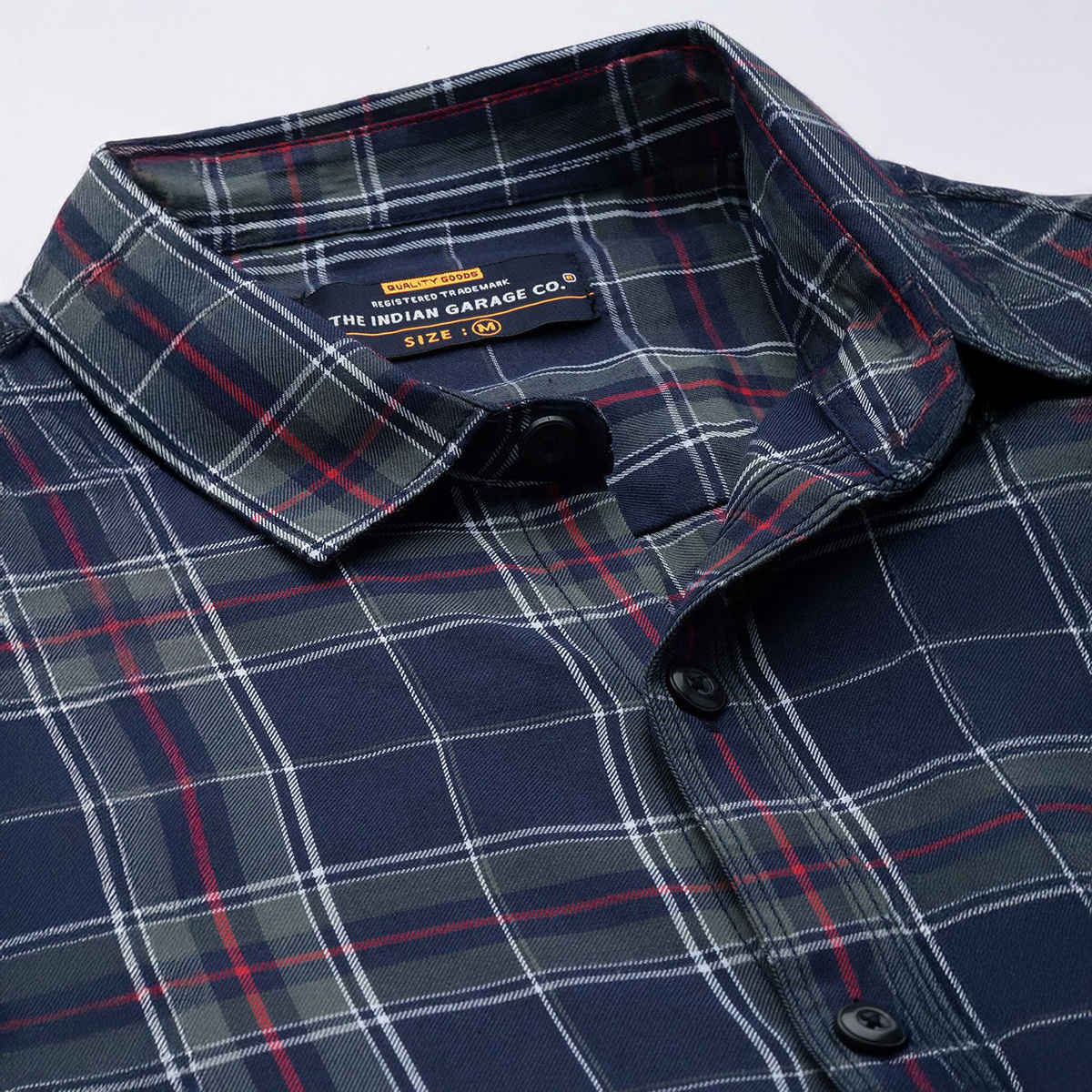The Indian Garage Co Men's Regular Fit Checkered Casual Shirt | Navy - S