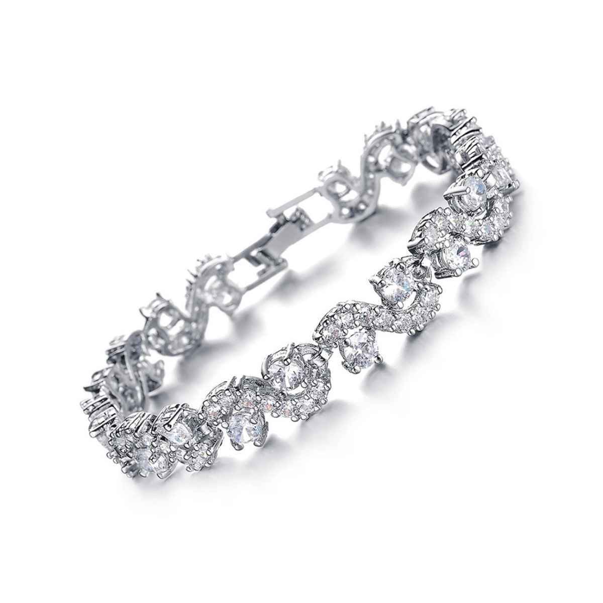 Shining Diva Fashion White Silver Plated Cubic Zirconia Aaa Crystal Bracelet for Women | 10950b