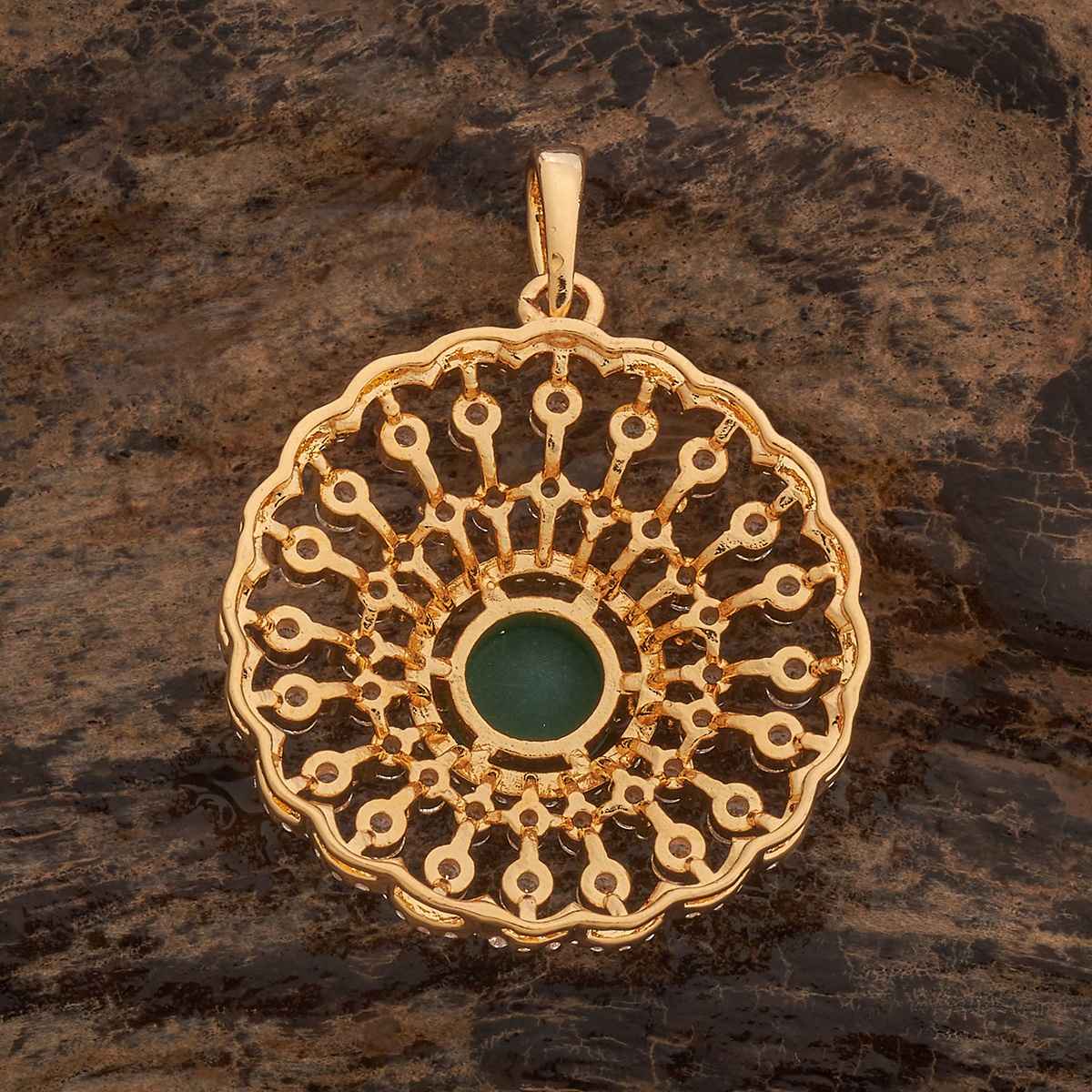 Kushal s Fashion Jewellery Green Gold-Plated Party Zircon Pendant | 436513