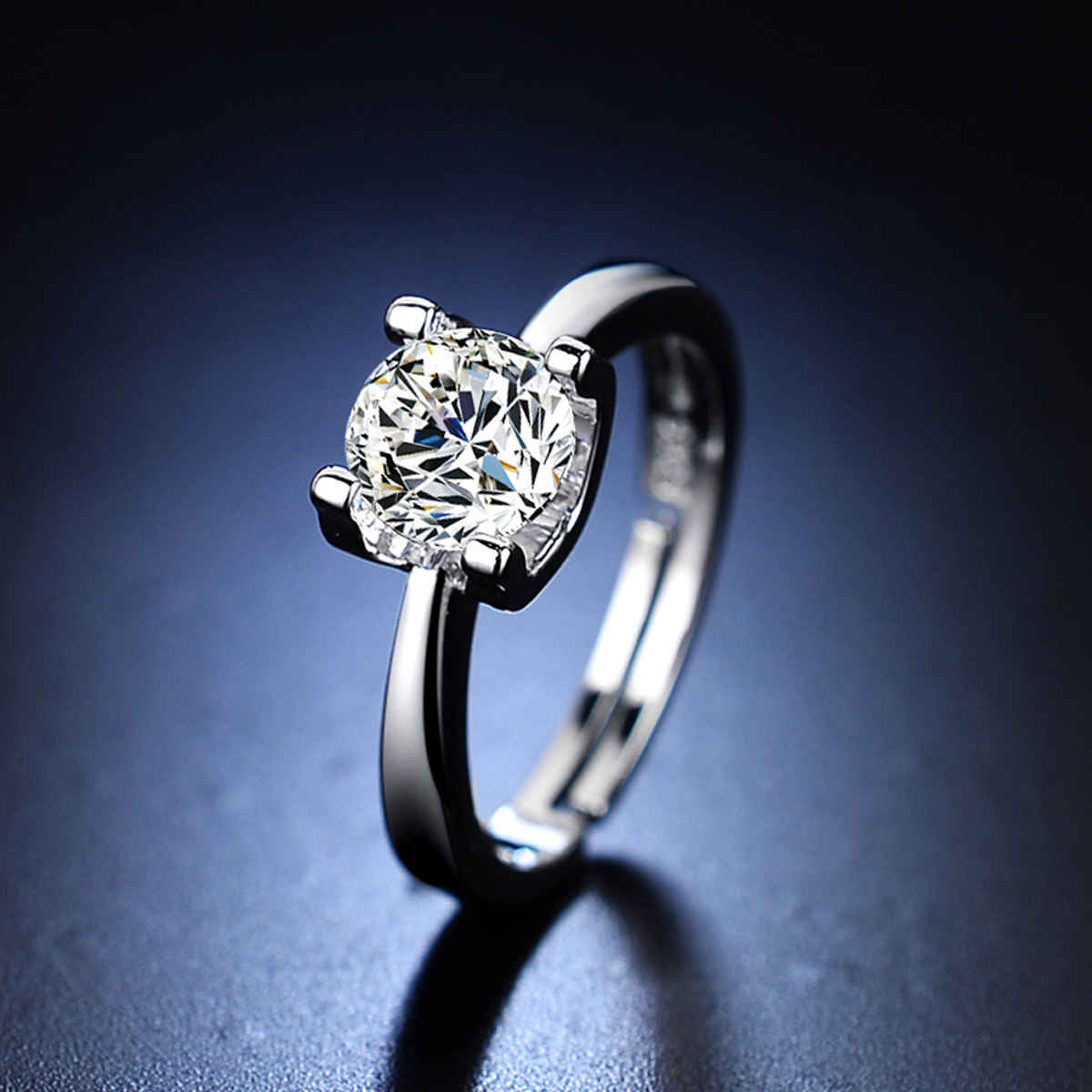 LabelShe Silver Plated Crystal Studded Solitaire Adjustable Finger Ring(Free Size) | LS-RNG-5207