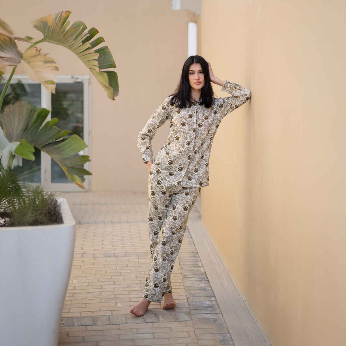 Sanskrutihomes Women's Pure Cotton Night suits | SE-NSP-734 | Green - XL