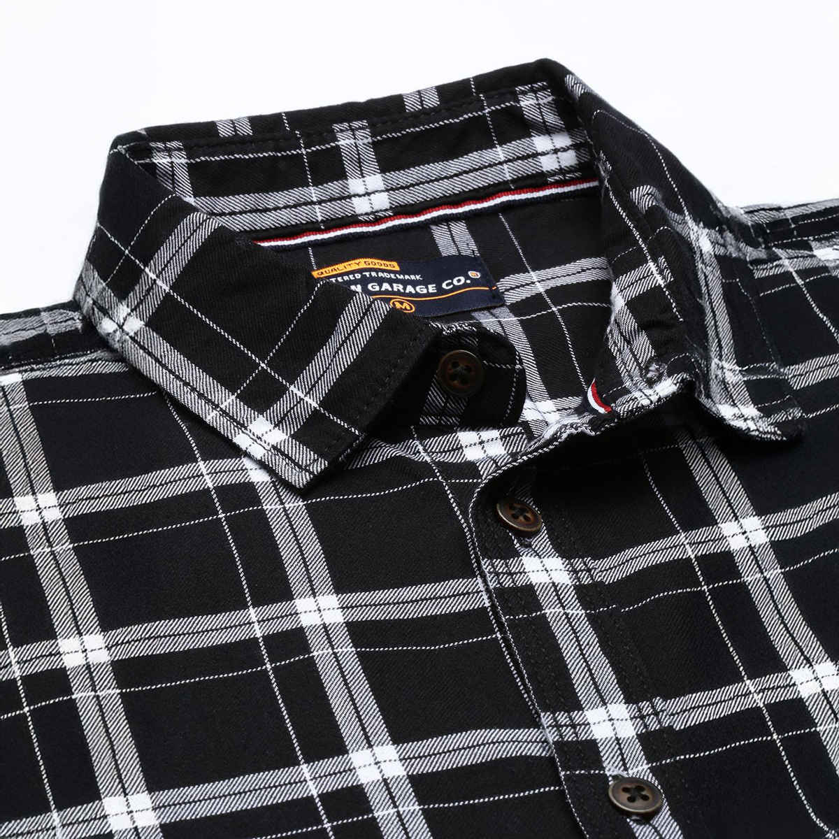 The Indian Garage Co Men's Slim Fit Checkered Casual Shirt | Black - S
