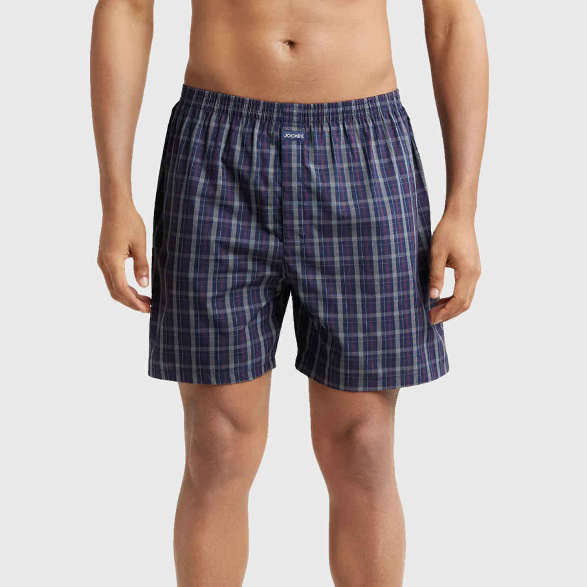 Jockey 1222 Men's Super Combed Mercerized Cotton Woven Checks Underwear Boxer|BackPocket | Blue-S