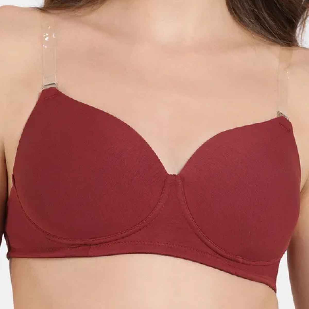Zivame Women's Beautiful Basics Padded Non Wired 3/4Th Coverage Backless Bra | Red - 34D