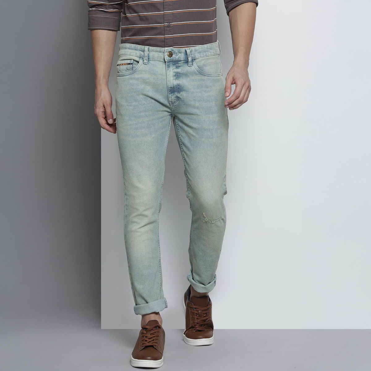 The Indian Garage Co Men's Slim Fit Solid Casual | Blue - 30