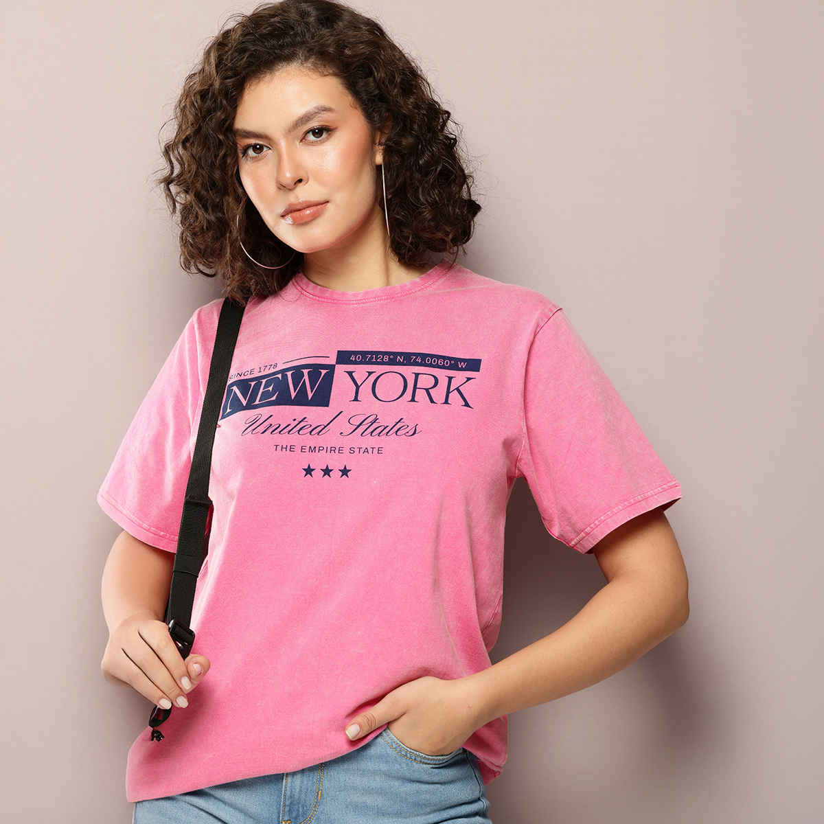 Dillinger Women's Oversized Printed Crew Neck T-shirt | Fuchsia - S