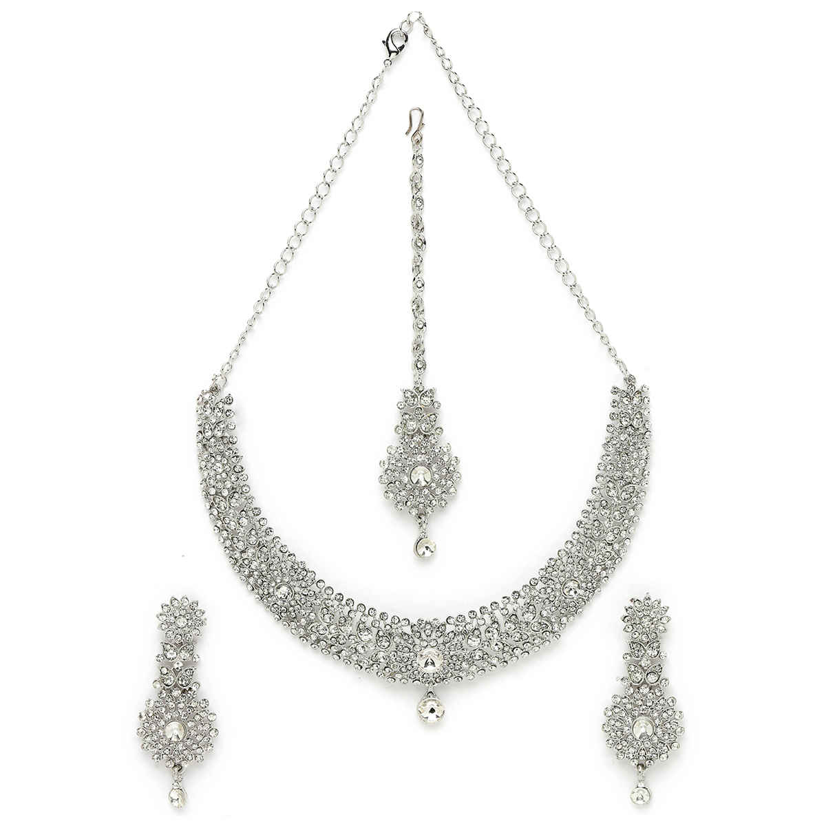 Sukkhi Fashion Rhodium Plated Silver Stone Studded Choker Necklace Set