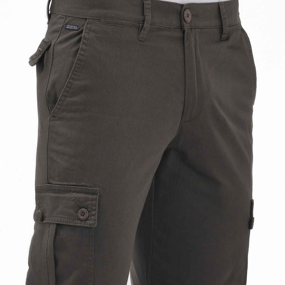 The Indian Garage Co Men's Slim Fit Solid Casual Cargo | Grey - 34