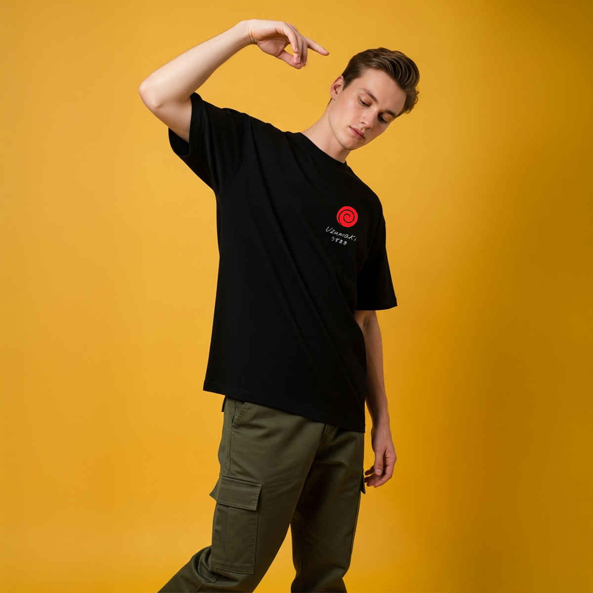 BENNY BROOKS Men's Round Neck half sleeve Oversized T-shirt |AA(ARN)BLACK151 | Black - M