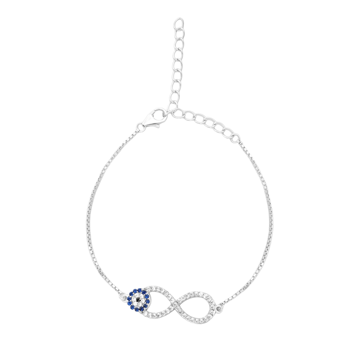 Zavya Evil Eye CZ Rhodium Plated 925 Sterling Silver Chain Anklet
