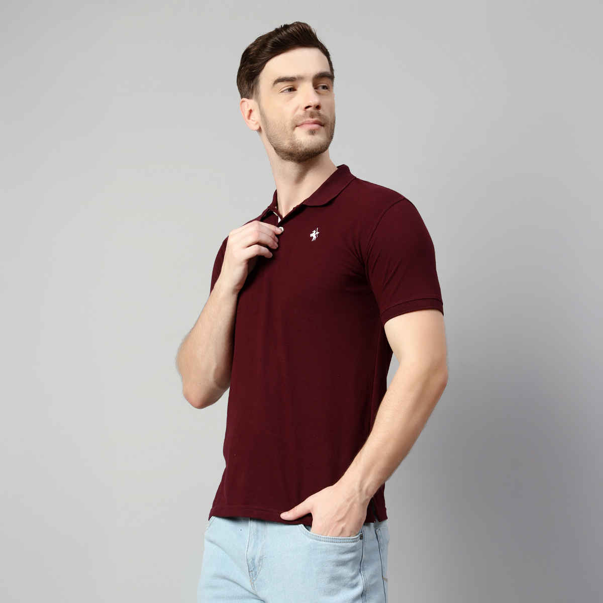 Cantabil Men's Solid Polo Neck Casual T-shirt | Wine - XL