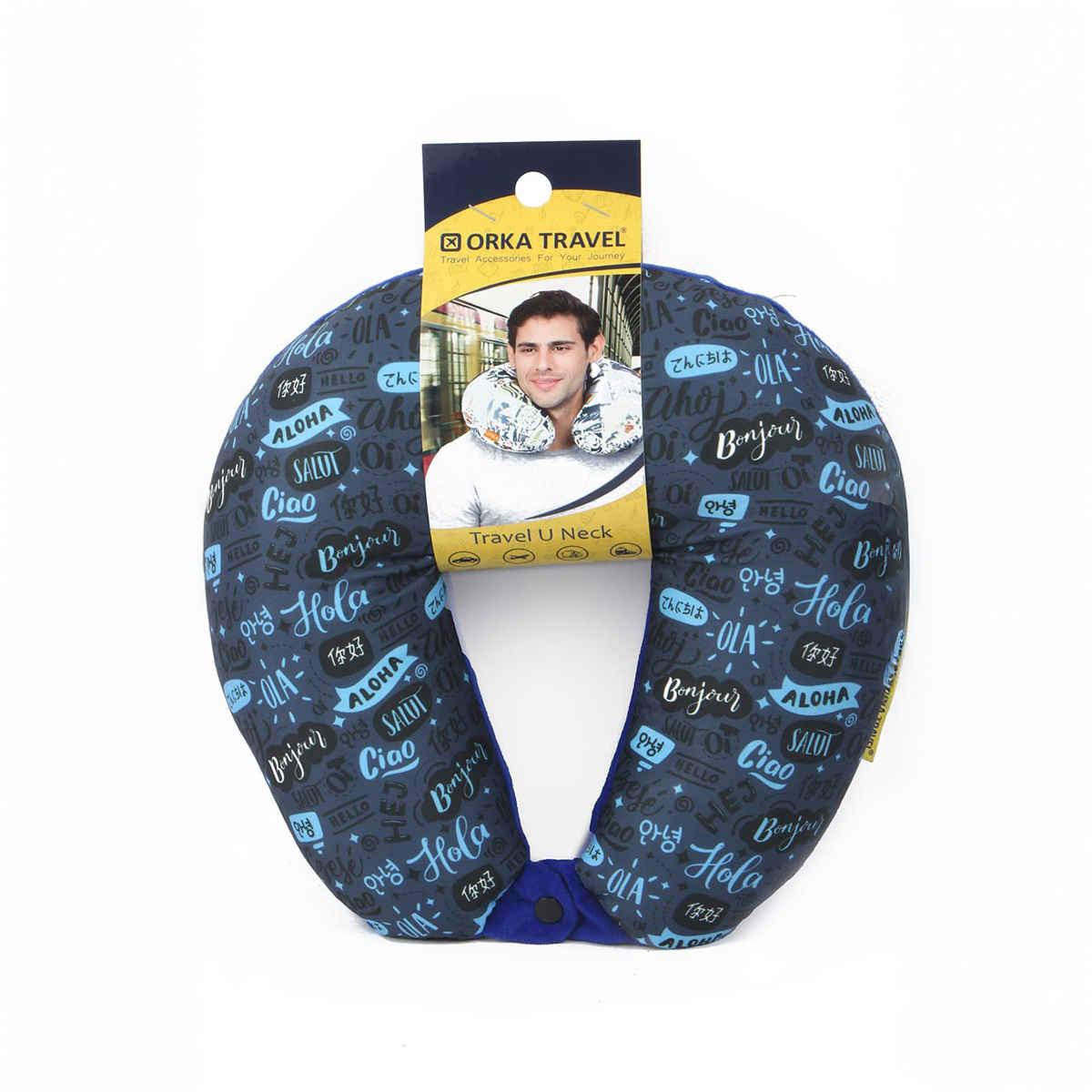 ORKA Unisex Printed Spandex Neck Pillow | Blue - One Size