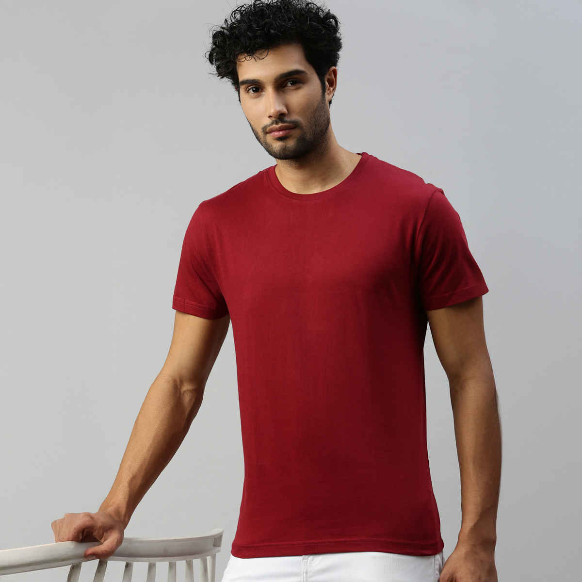 Actimaxx Men's Solid Round Neck Pure Cotton T-shirt | Colour May Vary - L