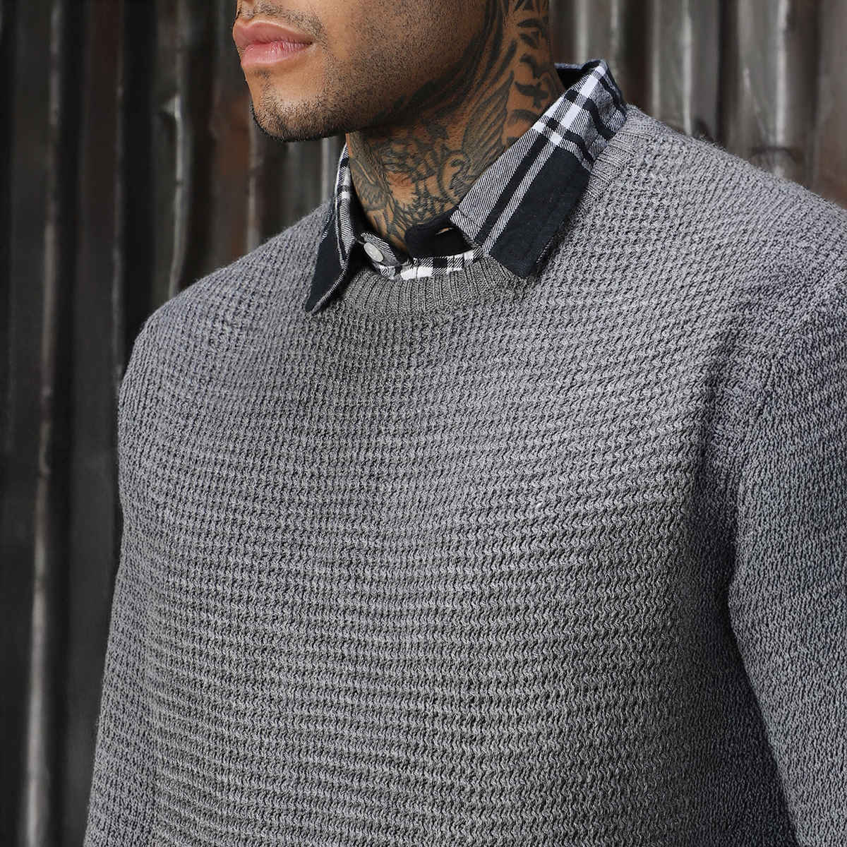 High Star Men's Structured Round Neck Sweater Vest | Grey - M