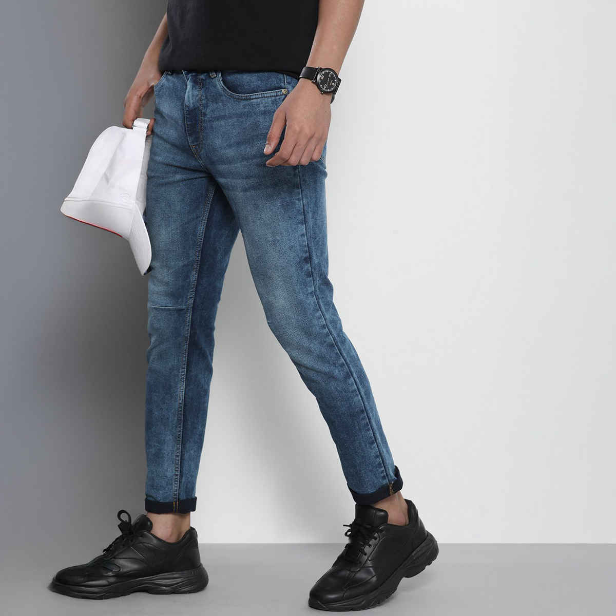 The Indian Garage Co Men's G-Colt Carrot Fit Solid Casual Jeans | Blue - 34