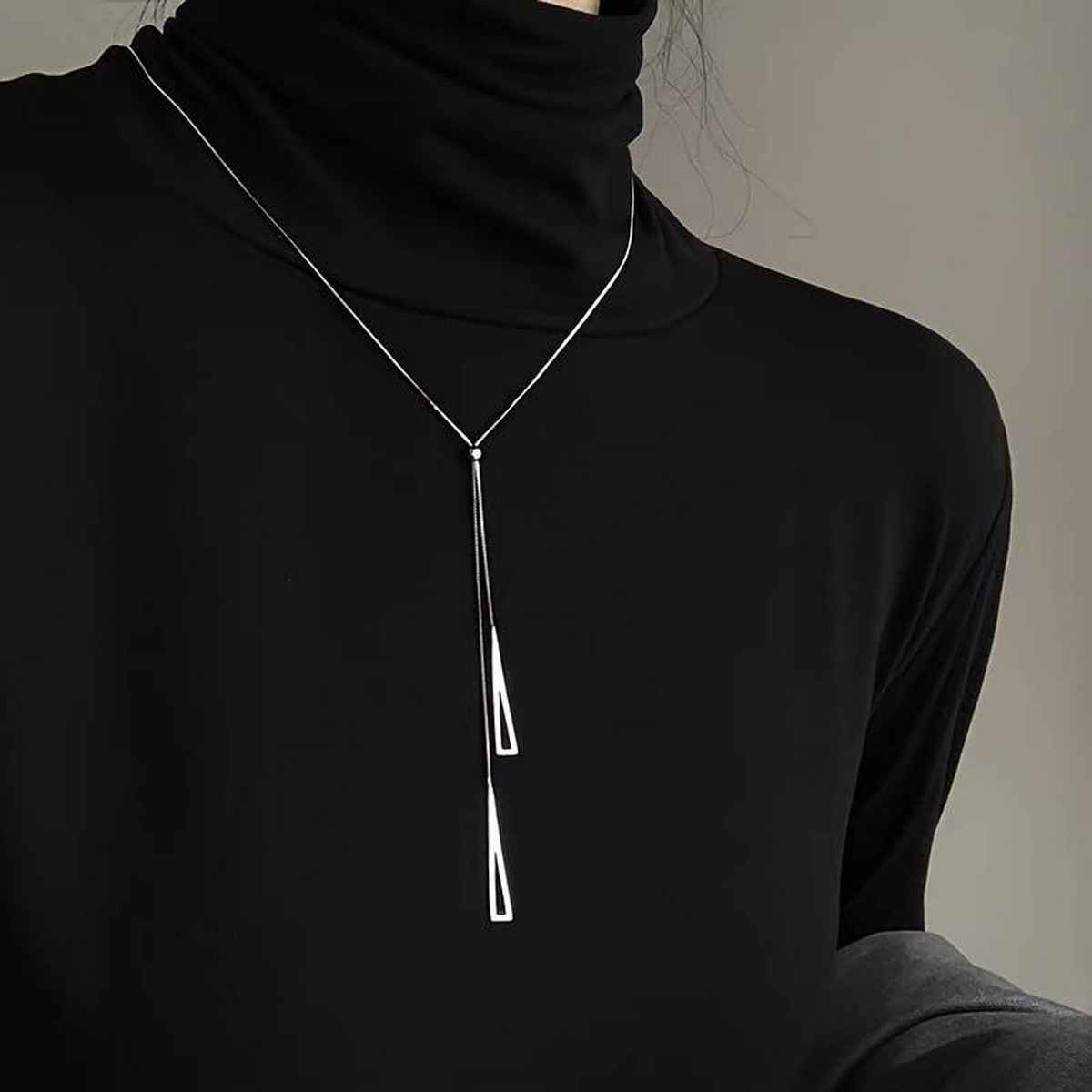 Fashion Frill Women's Long Triangle Pendant Chain Silver Onesize