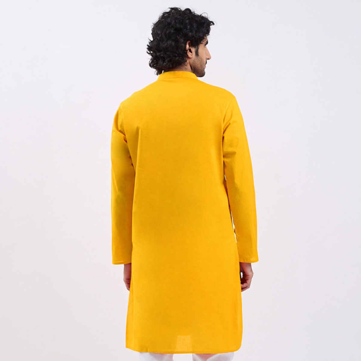 Vastramay Men's Cotton Blend Kurta | Yellow - XL