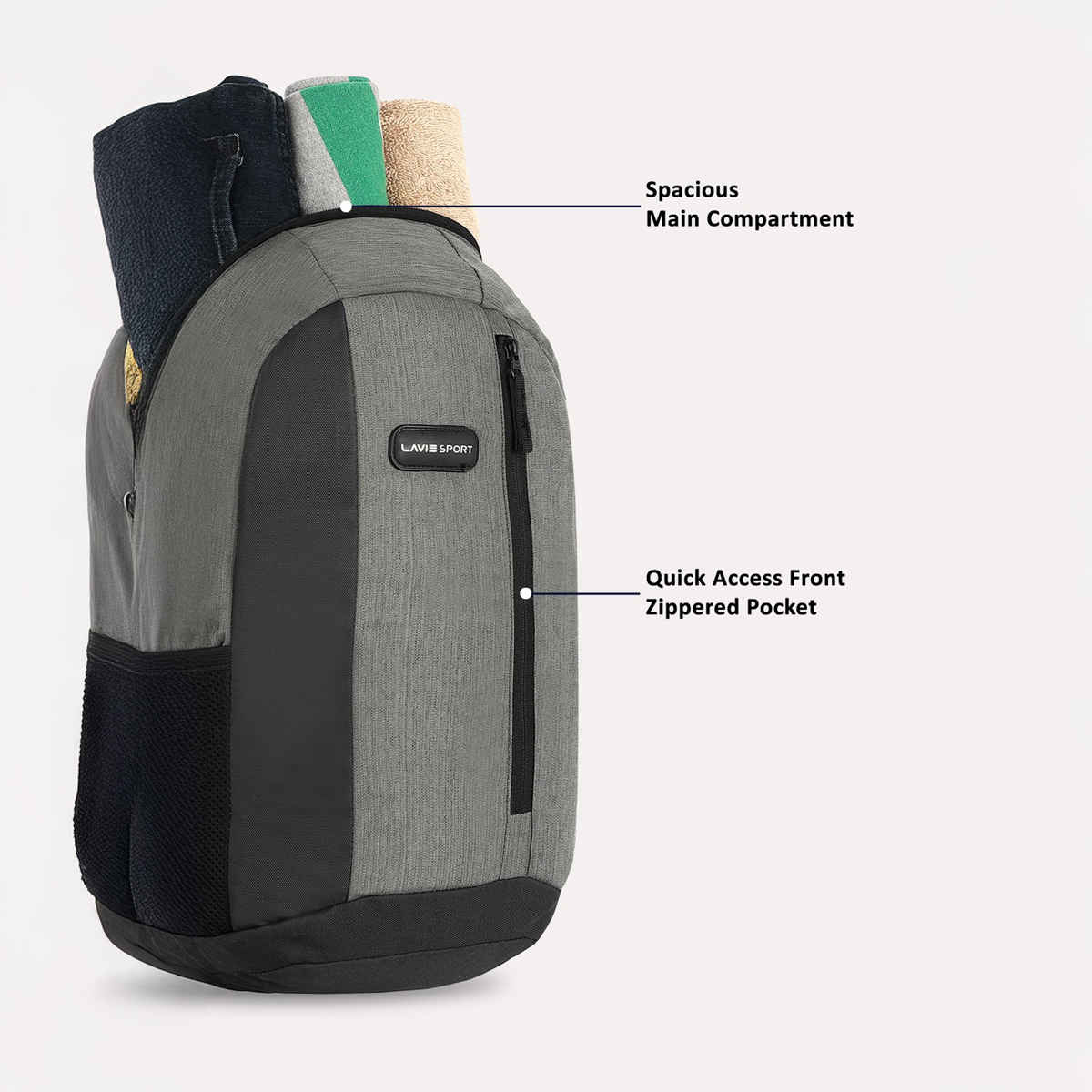 Lavie Sport 22L Edge Casual Backpack For Girls And Boys|Men & Women (Grey)
