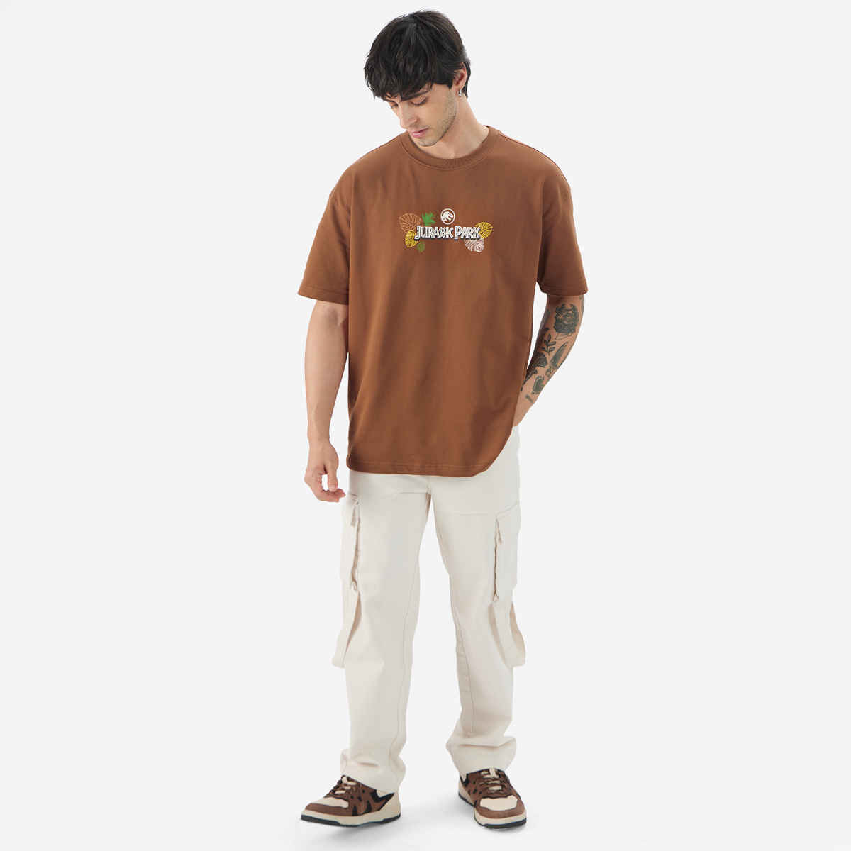 The Souled Store Men's Jurassic Park Roaring Times Oversized T-shirt | Brown - XL