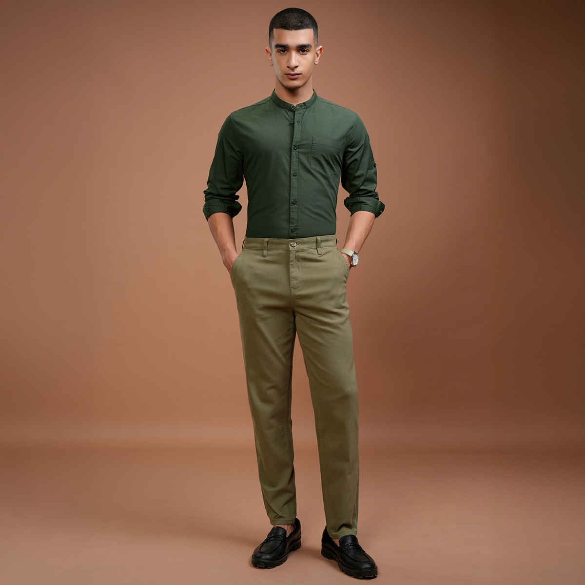 Highlander Men's Slim Fit Casual Shirt | Olive Green - M