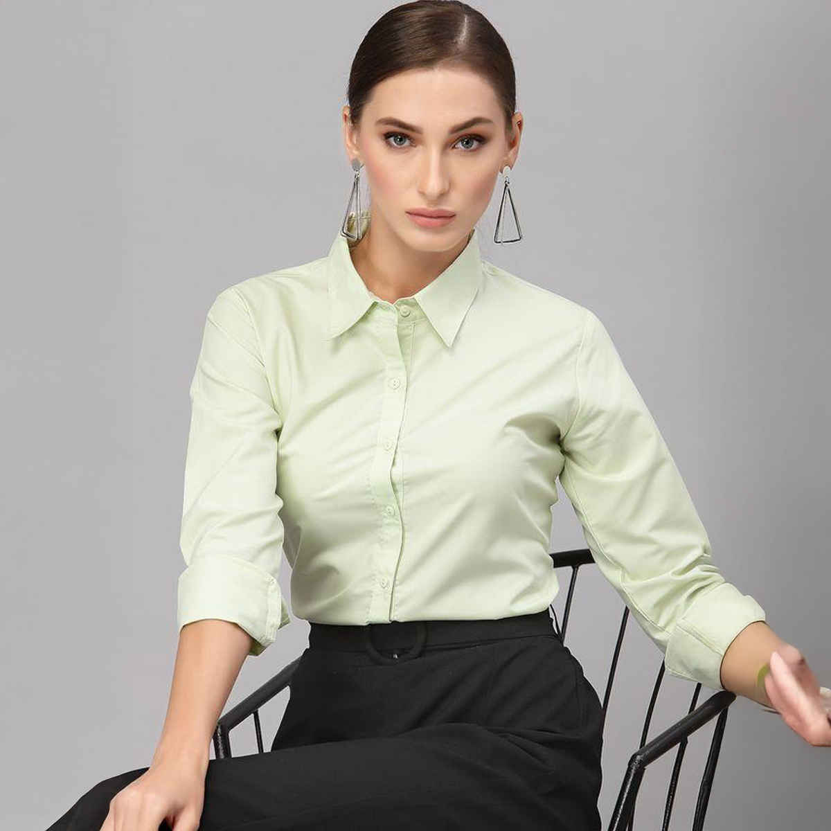 Style Quotient Women Lime Green Solid Classic Formal Shirt-S