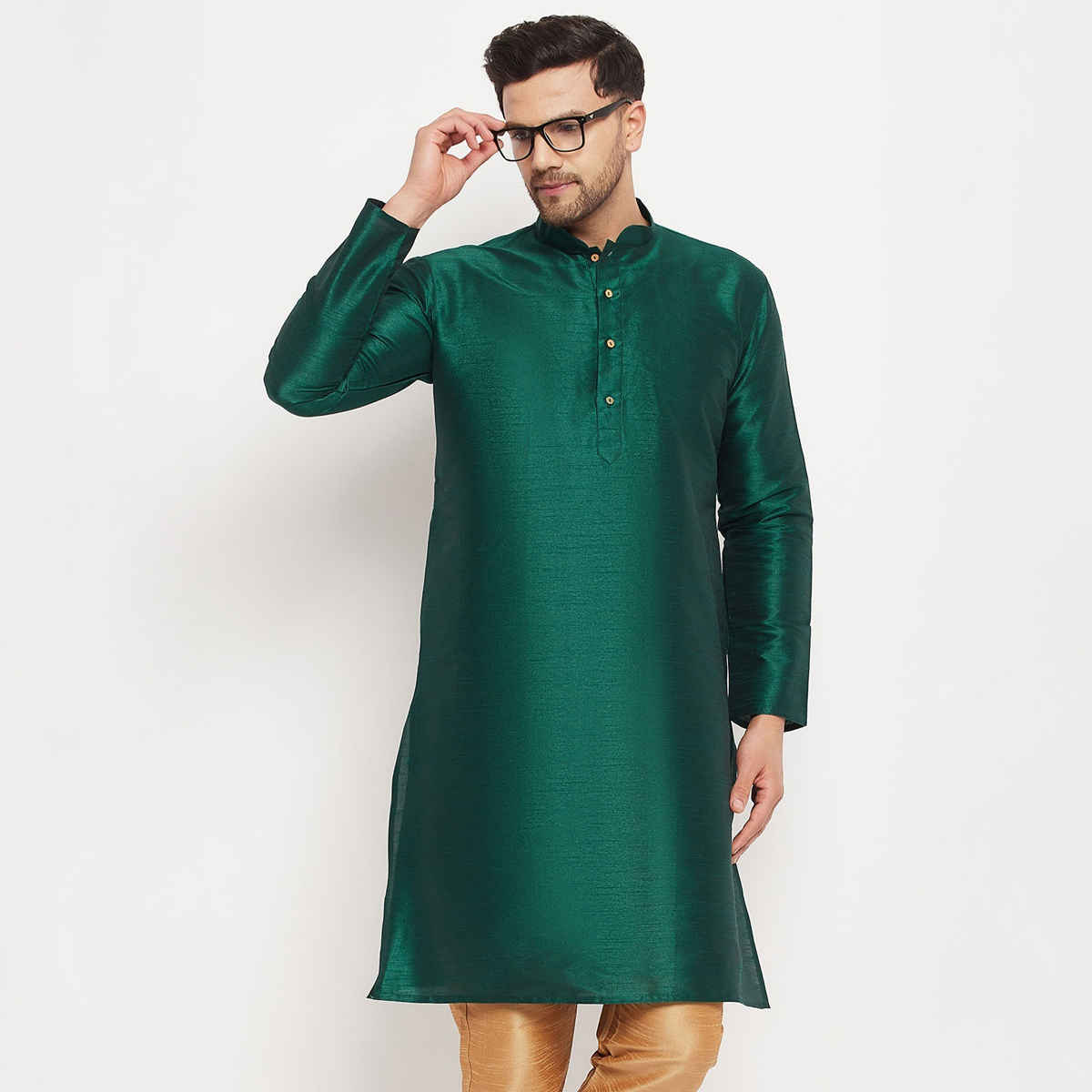 Vastramay Men's Silk Blend Kurta | Green - 2XL