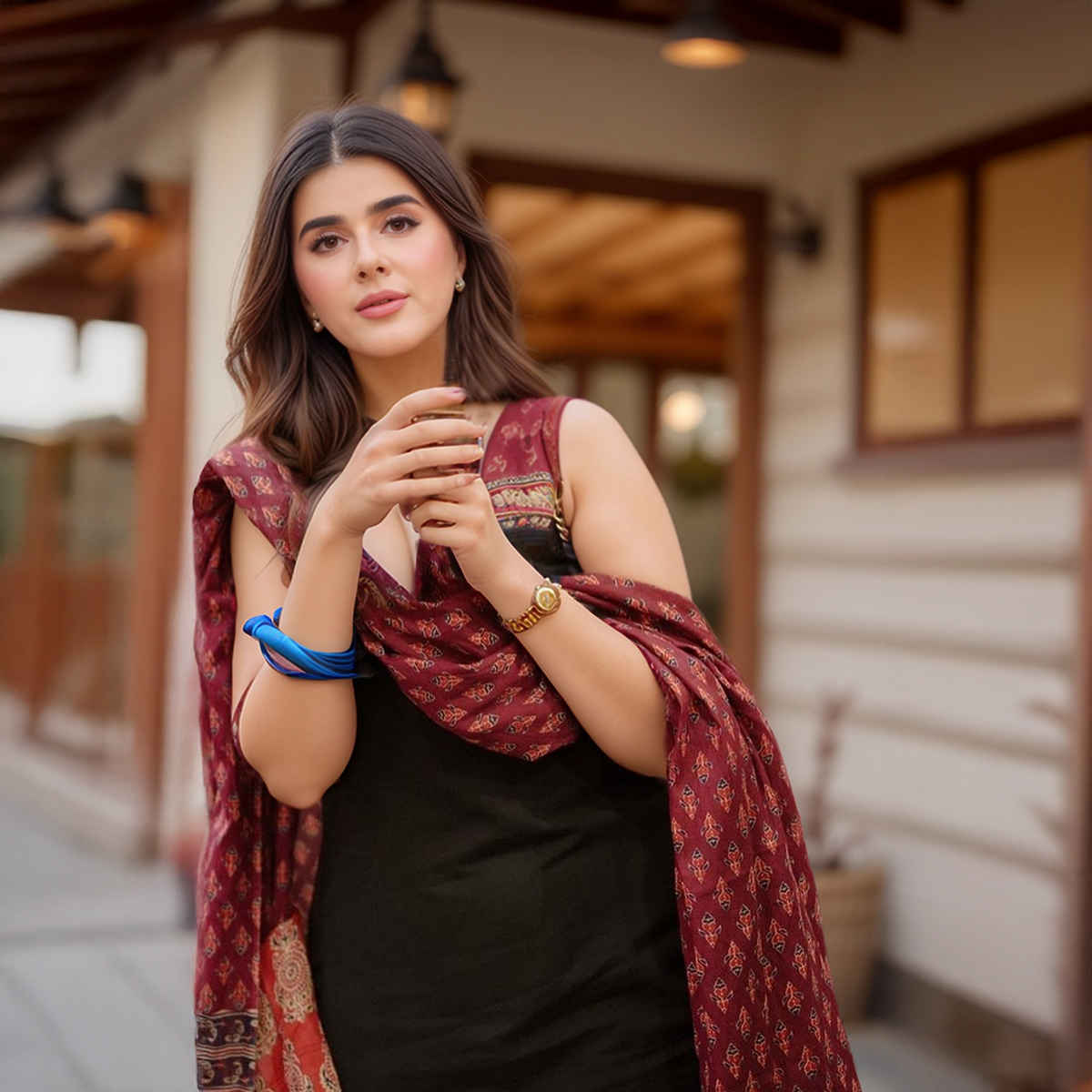 GoSriKi Women's Viscose Rayon Anarkali Solid Kurta with Pant & Dupatta | UMIKA | Black - L