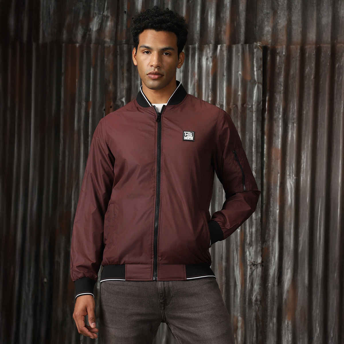 High Star Men's Lightweight Bomber With Embroidered Jacket | Maroon - L
