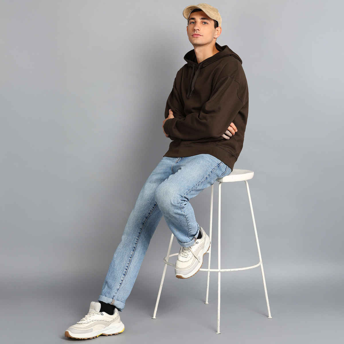 Alan Jones Clothing Men's Cotton Blend Hooded Neck Loose Oversized Hoodie | Coffee - M