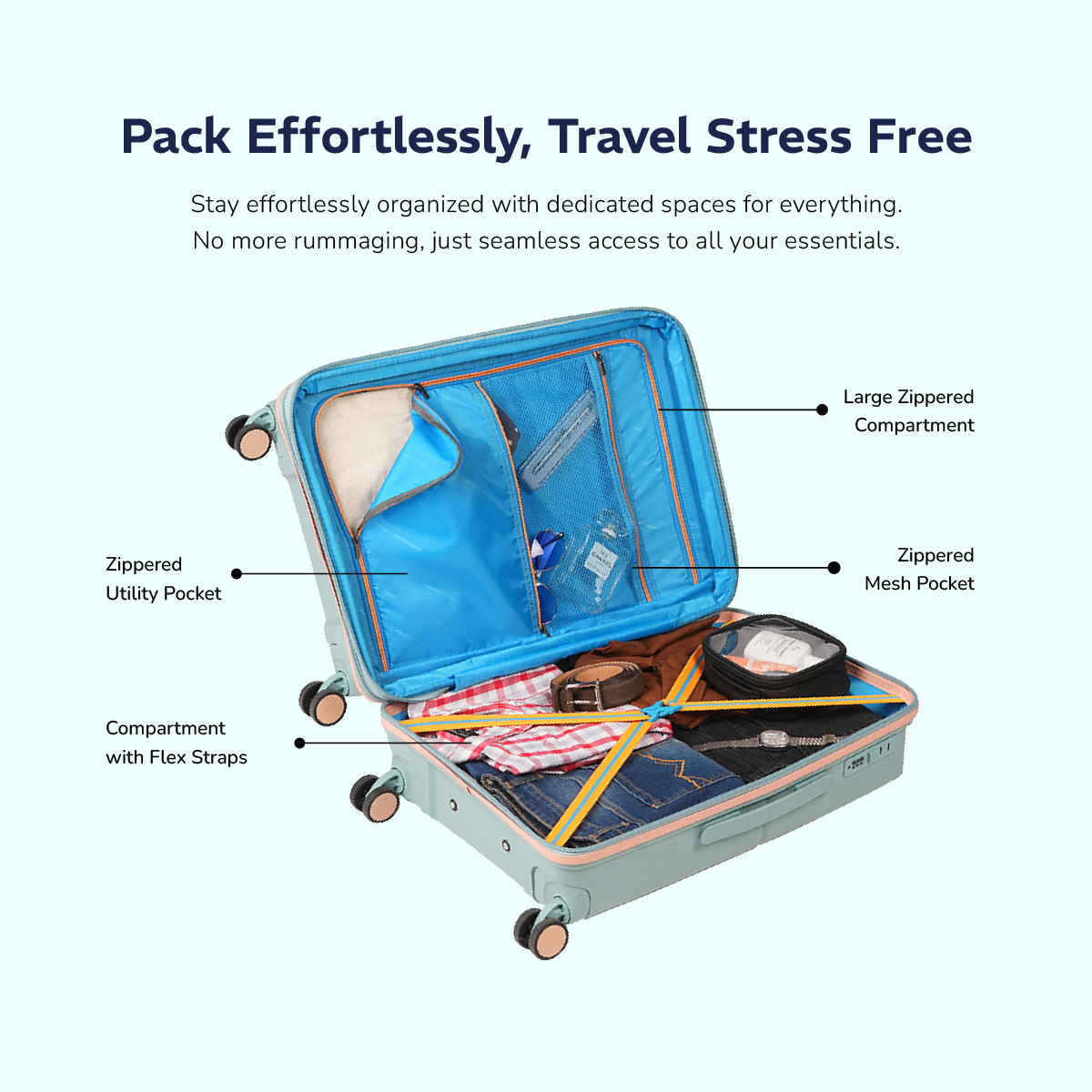 Provogue Lumina Hard-Sided PP Medium Check-in Luggage Trolley Bag | Turquoise Blue - 65 cm