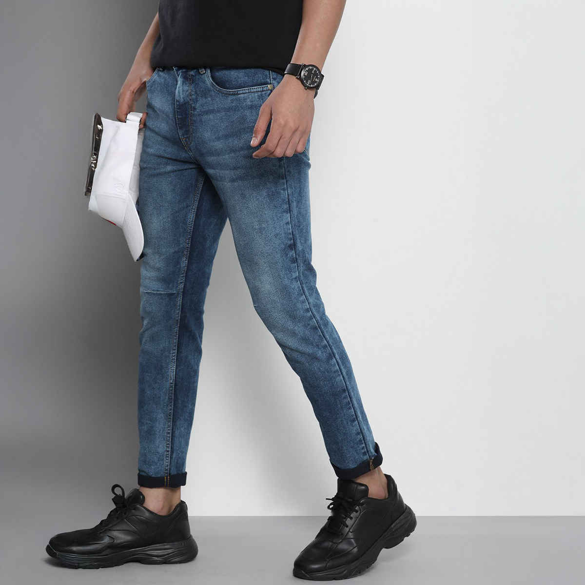 The Indian Garage Co Men's G-Colt Carrot Fit Solid Casual Jeans | Blue - 36