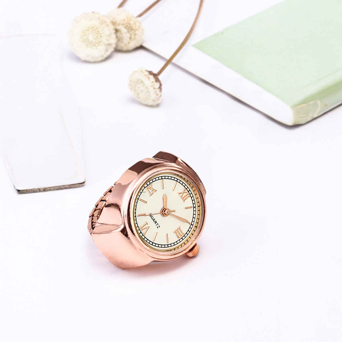 Yellow Chimes Stretchable Rose Gold Watch Ring for Women