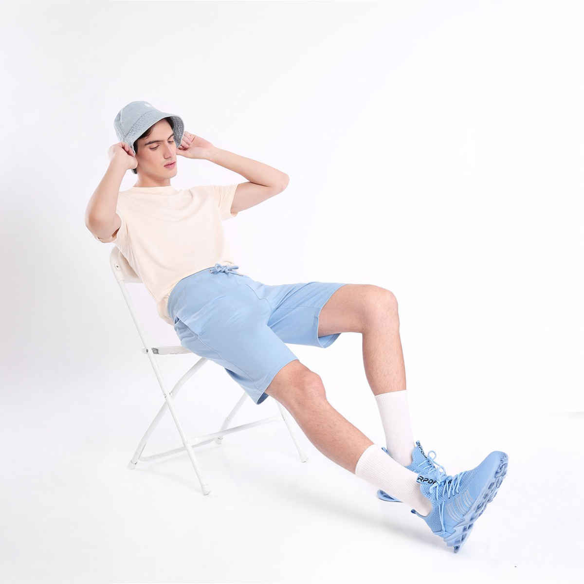Nobero Men Zip Pocket Shorts - Powder Blue - XL