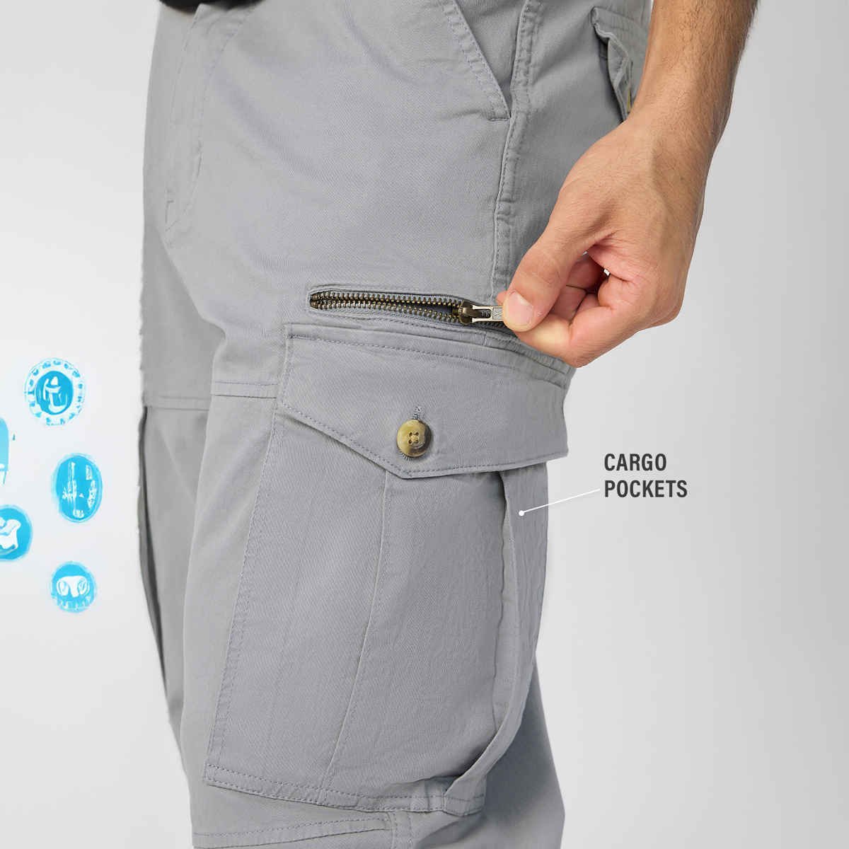 The Souled Store Men's Solids Cargo Pants | Grey - 36