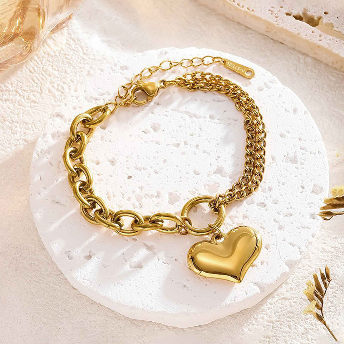 LabelShe Gold-Plated Heart Themed Charm Bracelet | LS-BNG-16166