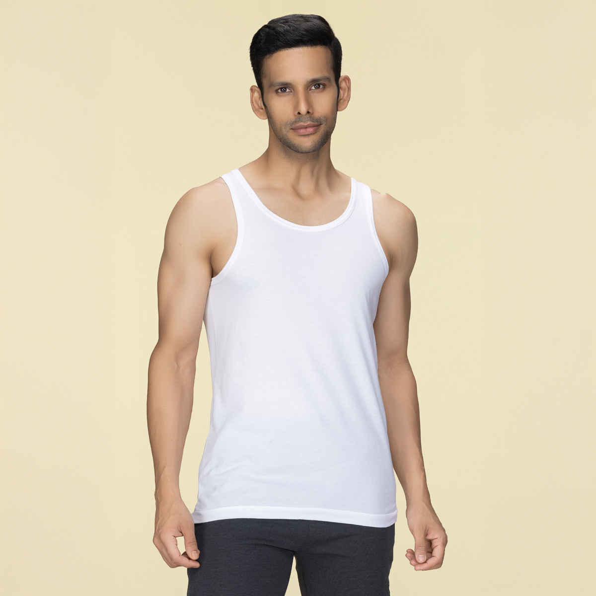 XYXX Men's Cotton Solid Polar White Vest|XXL
