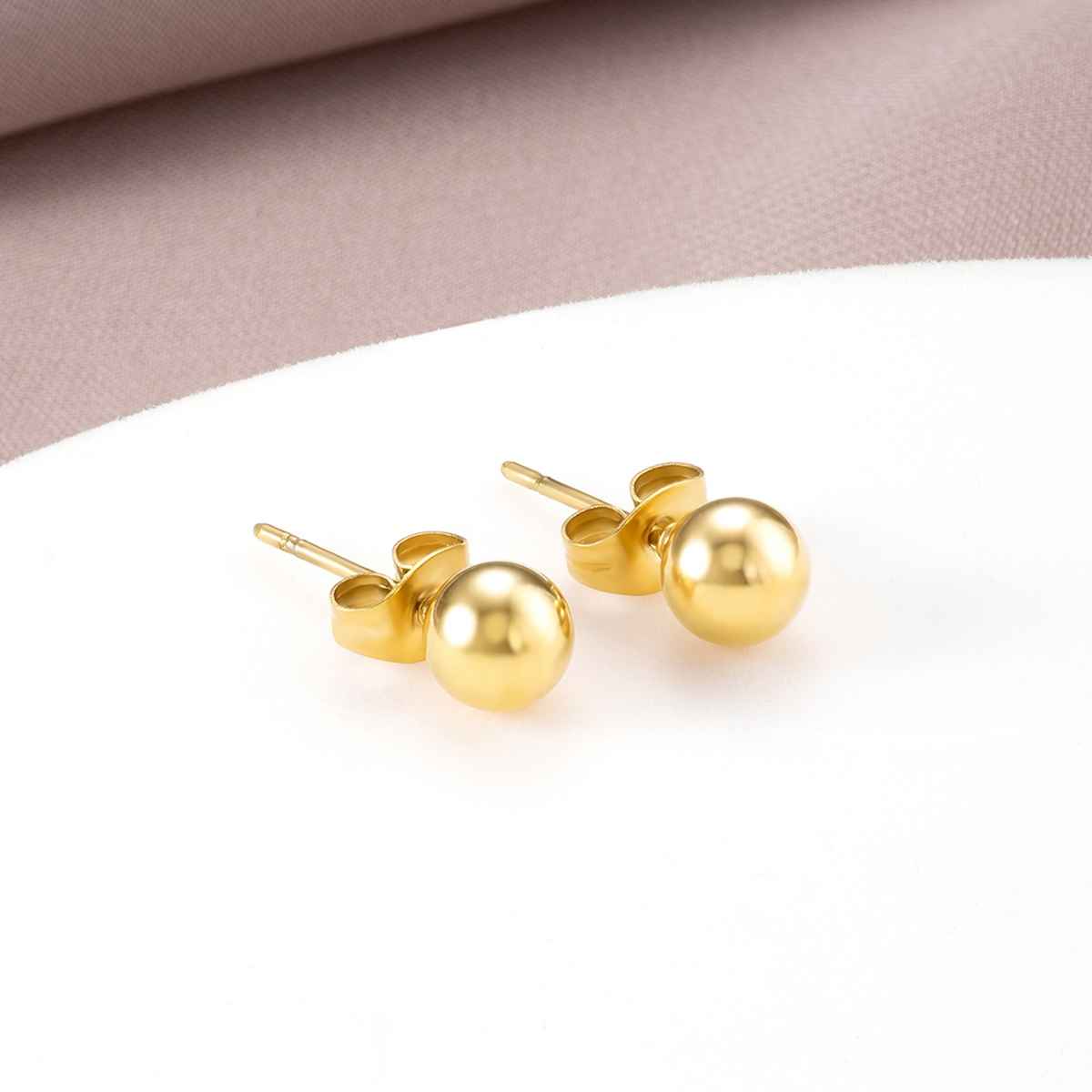 Peora 6 mm Stainless Steel Gold Ball Stud Earrings For Unisex