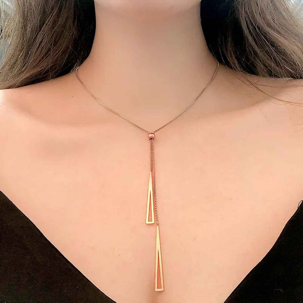 Fashion Frill Women's Long Triangle Pendant Chain Rose Gold Onesize