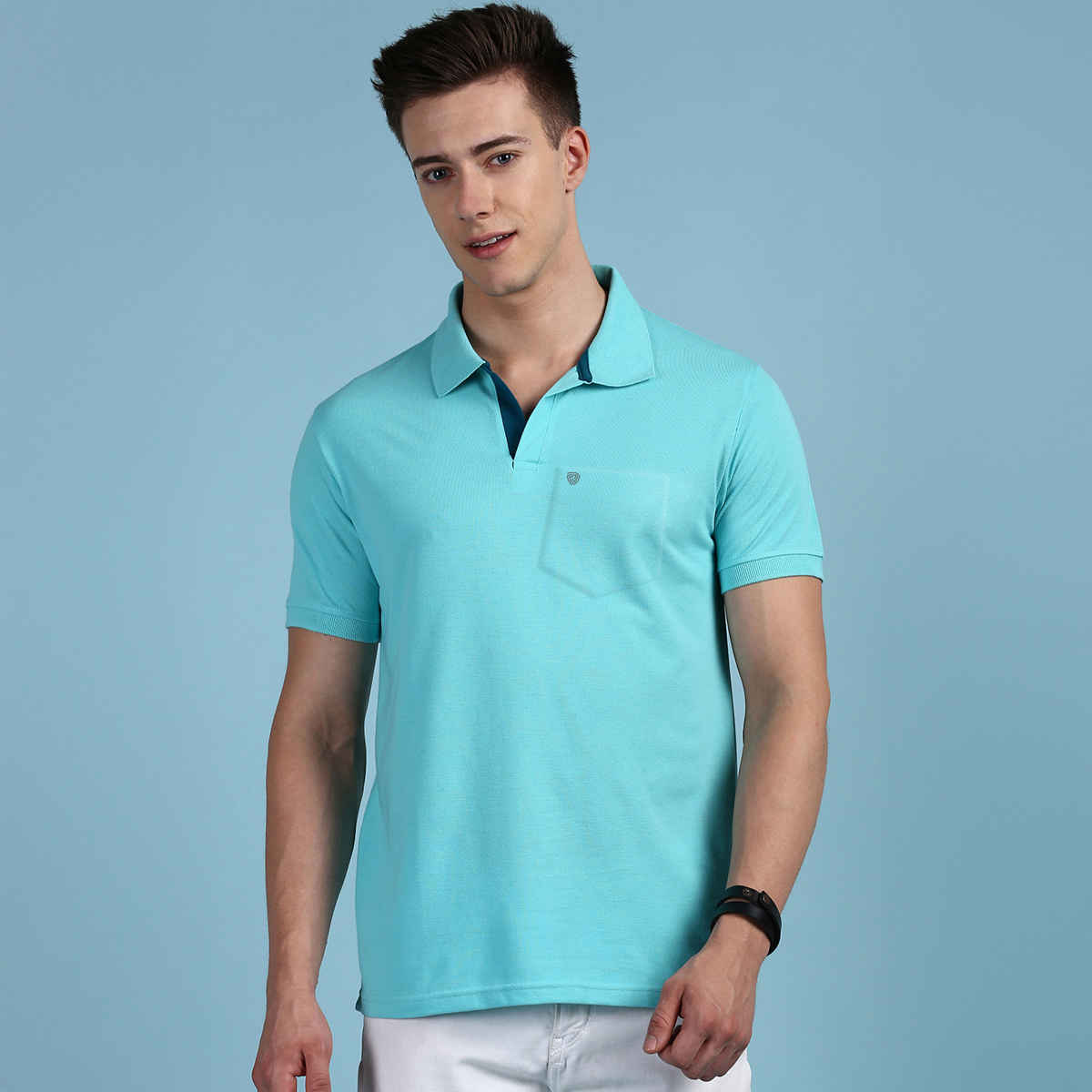 Lux Cozi Men's Solid Cotton Polo T-shirt with Pocket | Pool Blue - XL