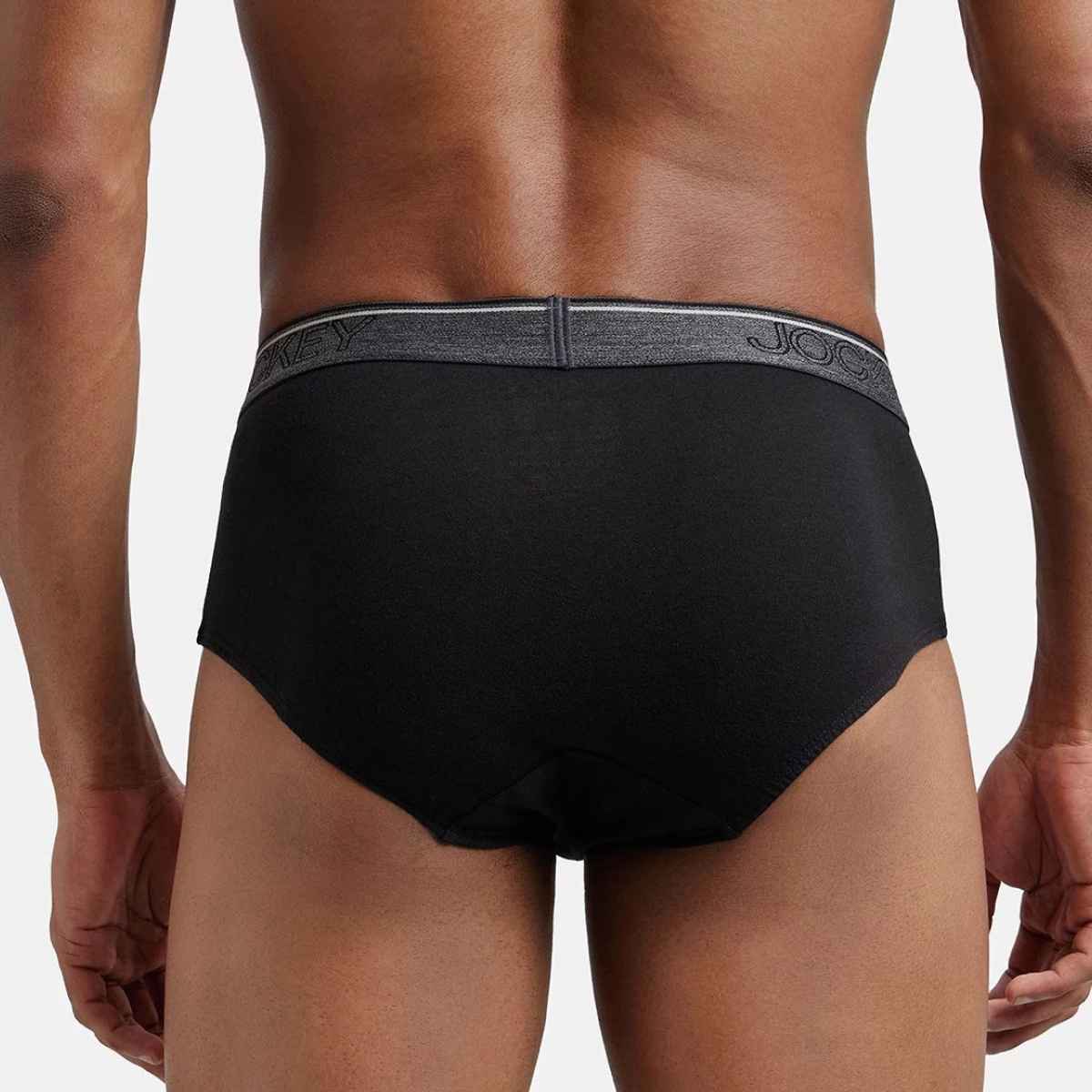Jockey 8037 Men's Super Combed Cotton Underwear Solid Brief|Ultrasoft Waistband|PO2 | Black-M