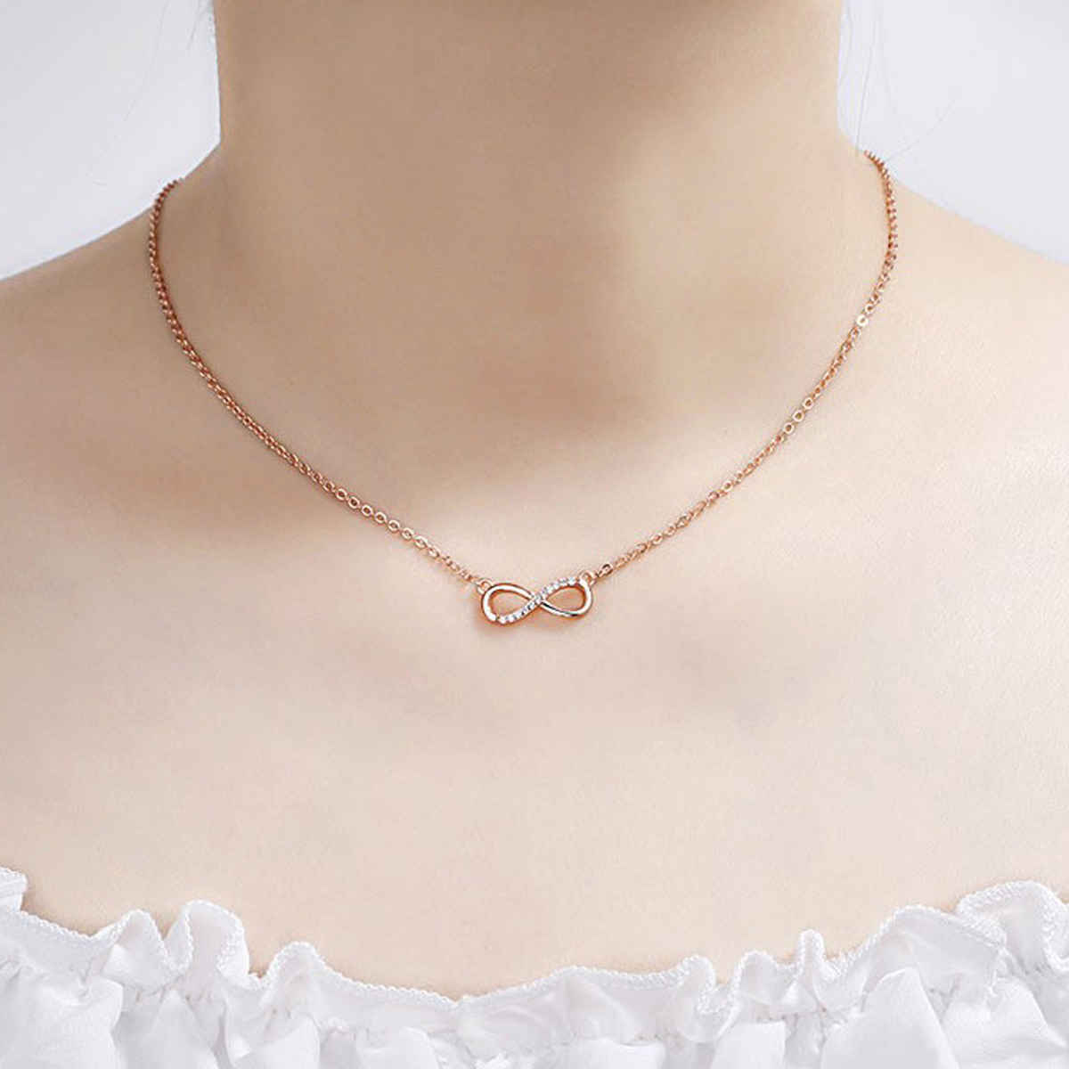 Designs & You Rose Gold Plated American Diamond Studded Infinity Shape Korean Pendant | 1 pack