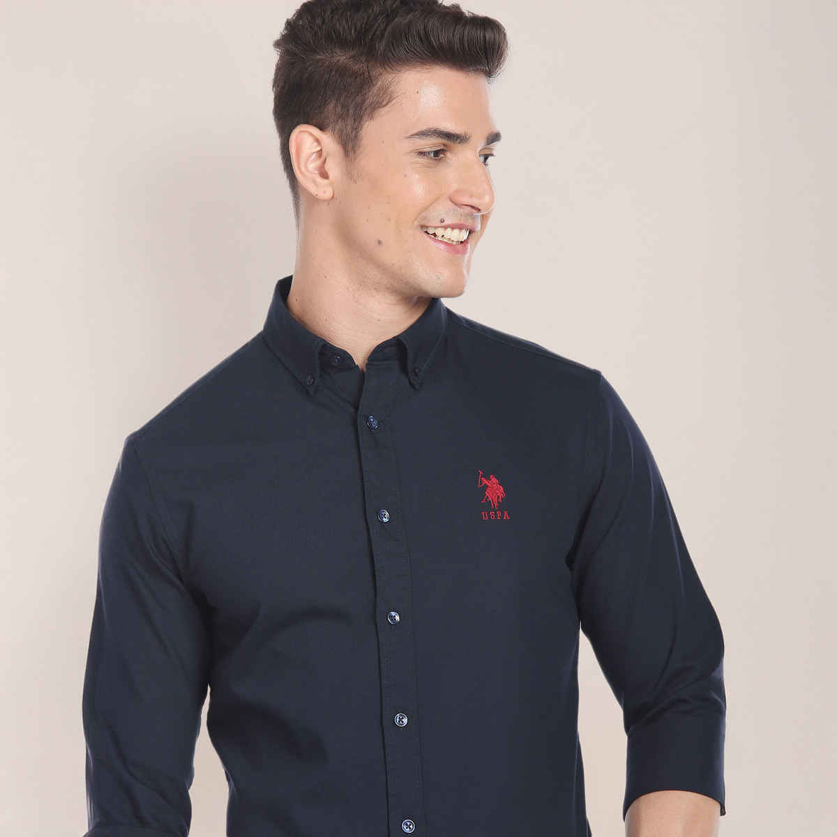 USPA Solid Slim Fit Shirt For Man - Navy - M