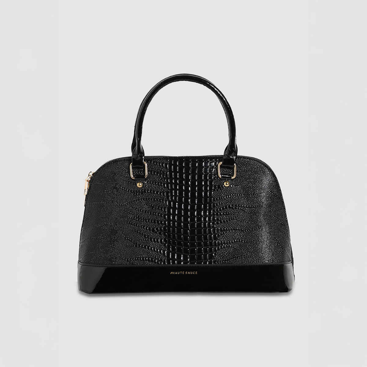 Haute Sauce Women's Textured Vegan Leather Top Handle Handbag | Black - One Size