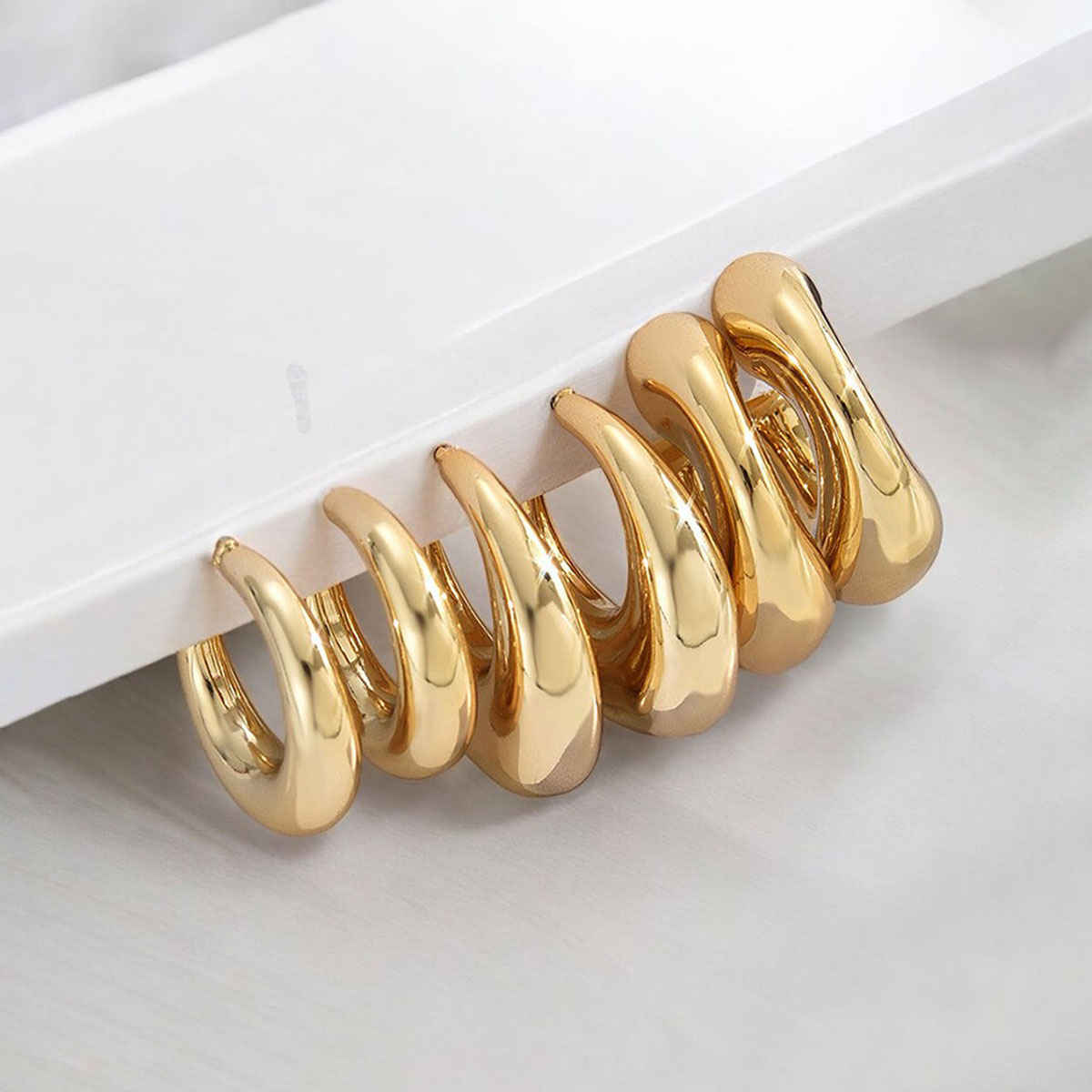Jewels Galaxy Gold Plated Set Of 3 Pairs Of Half Hoop Earrings (1 Pack 6 Earrings)