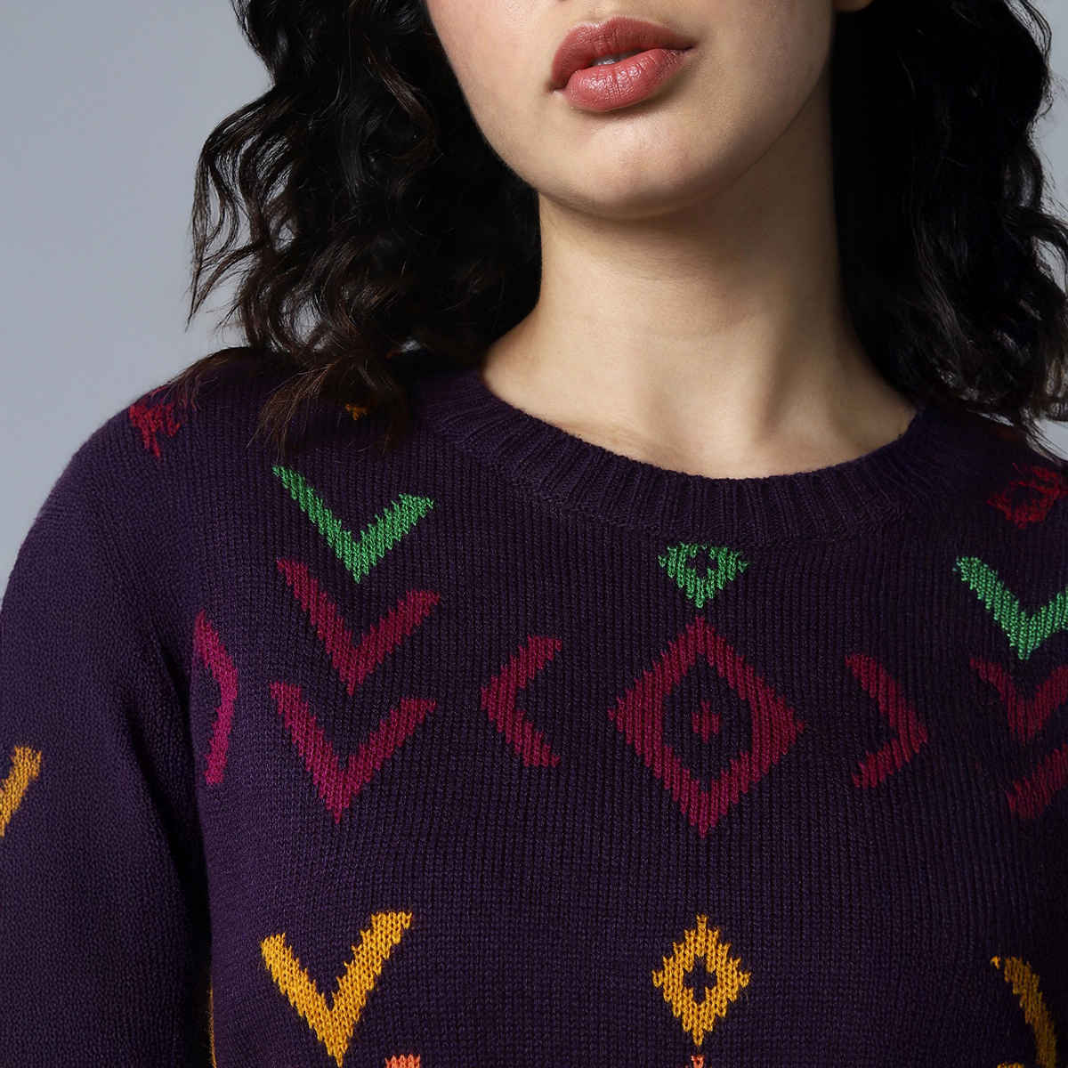 High Star Women's Geometric Printed Pullover Sweater | Purple - L