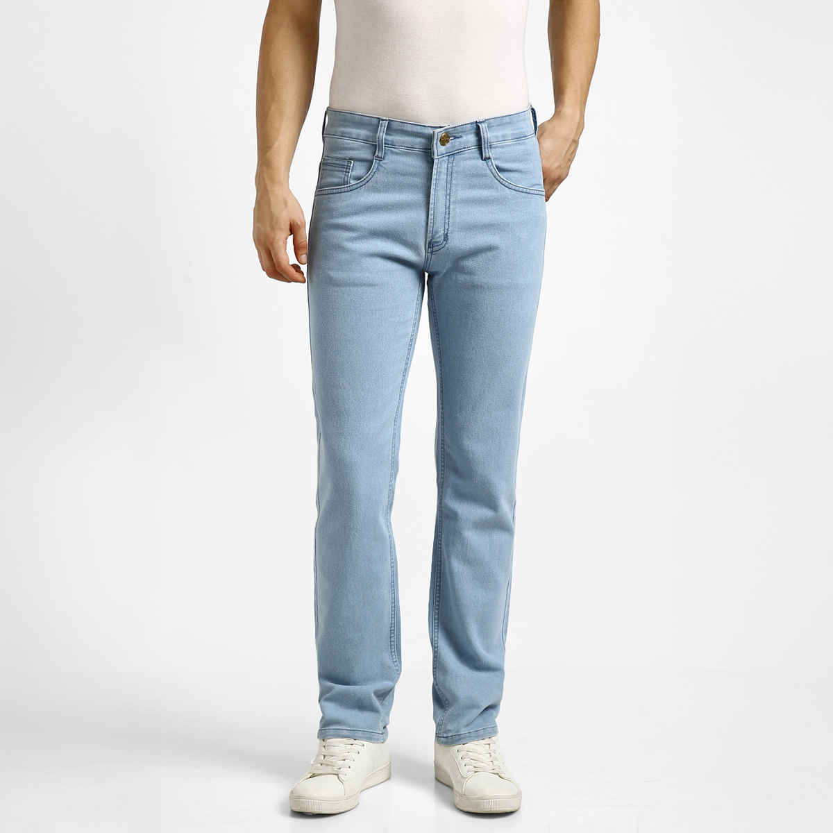 Urbano Fashion Men's Jeans Regular Fit Washed Stretchable | Ice Blue | 32
