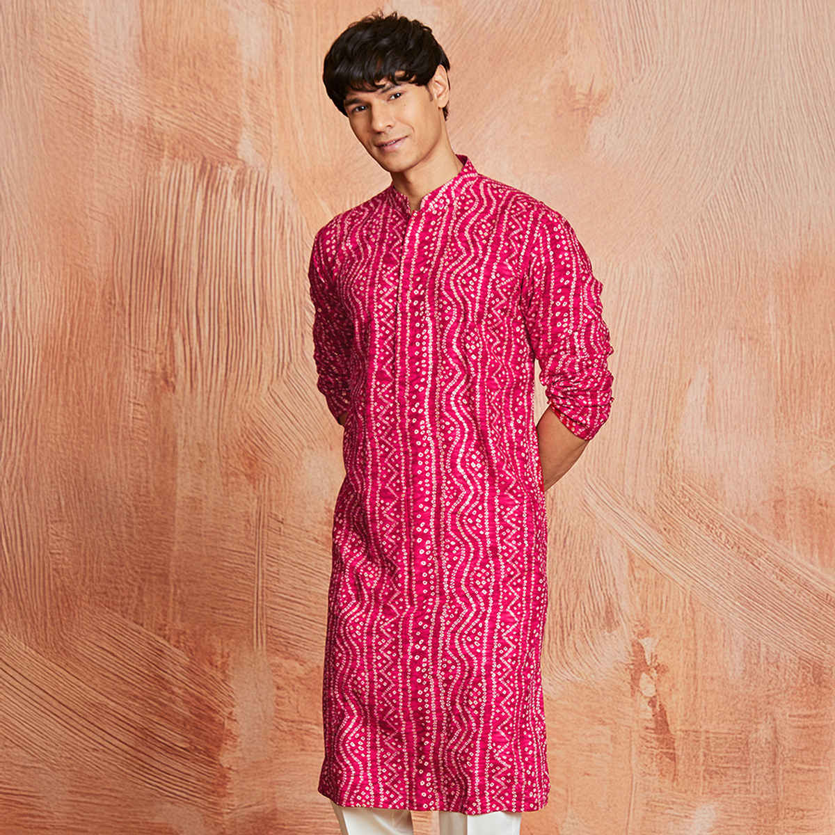 Vastramay Men's Falsa Rayon Kurta | Pink - M