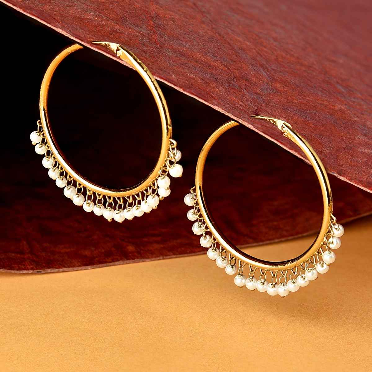 Fida White Pearl Beaded Gold Hoop Earrings